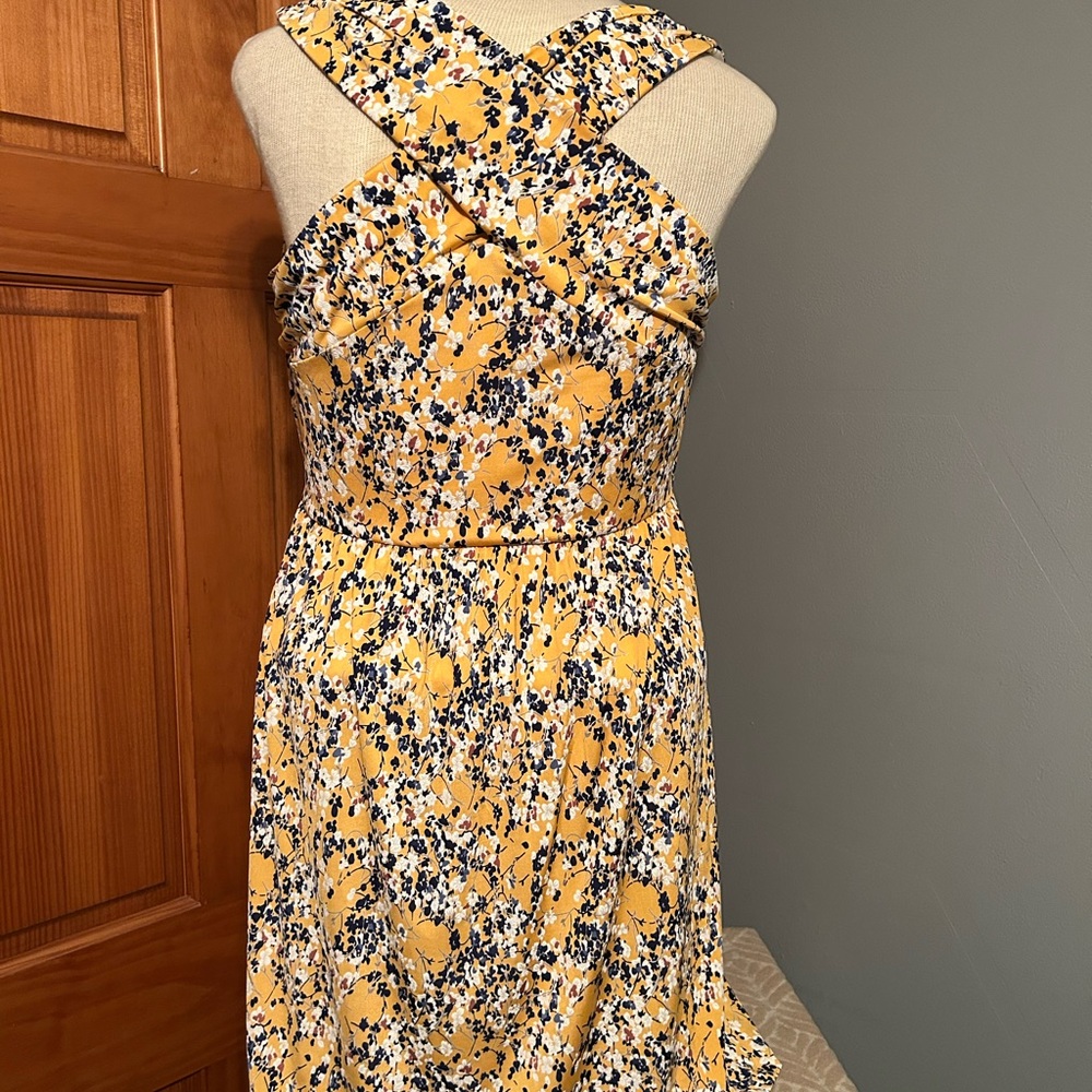 Kaileigh Yellow and Blue Floral Midi Dress